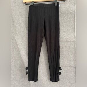 Posh Peanut Black Ribbed Kids Leggings with Bow Details